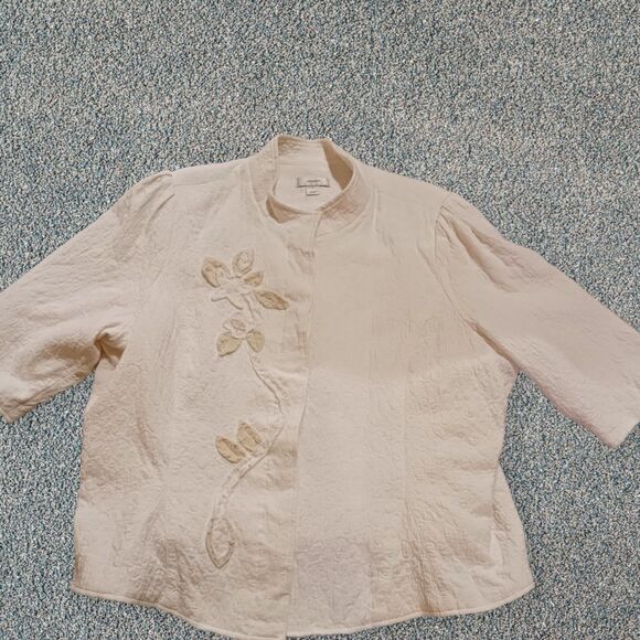 CJ Banks Womens  3X Ivory Applique Floral Textured Button Down Jacket - Picture 6 of 11